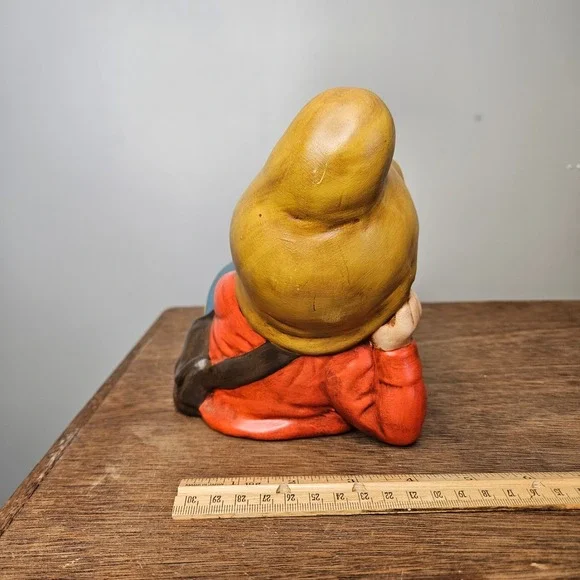 Vtg Hand Painted Reclining Garden Gnome Ceramic Figurine Red Blue G 75 10.5" - Picture 3 of 7